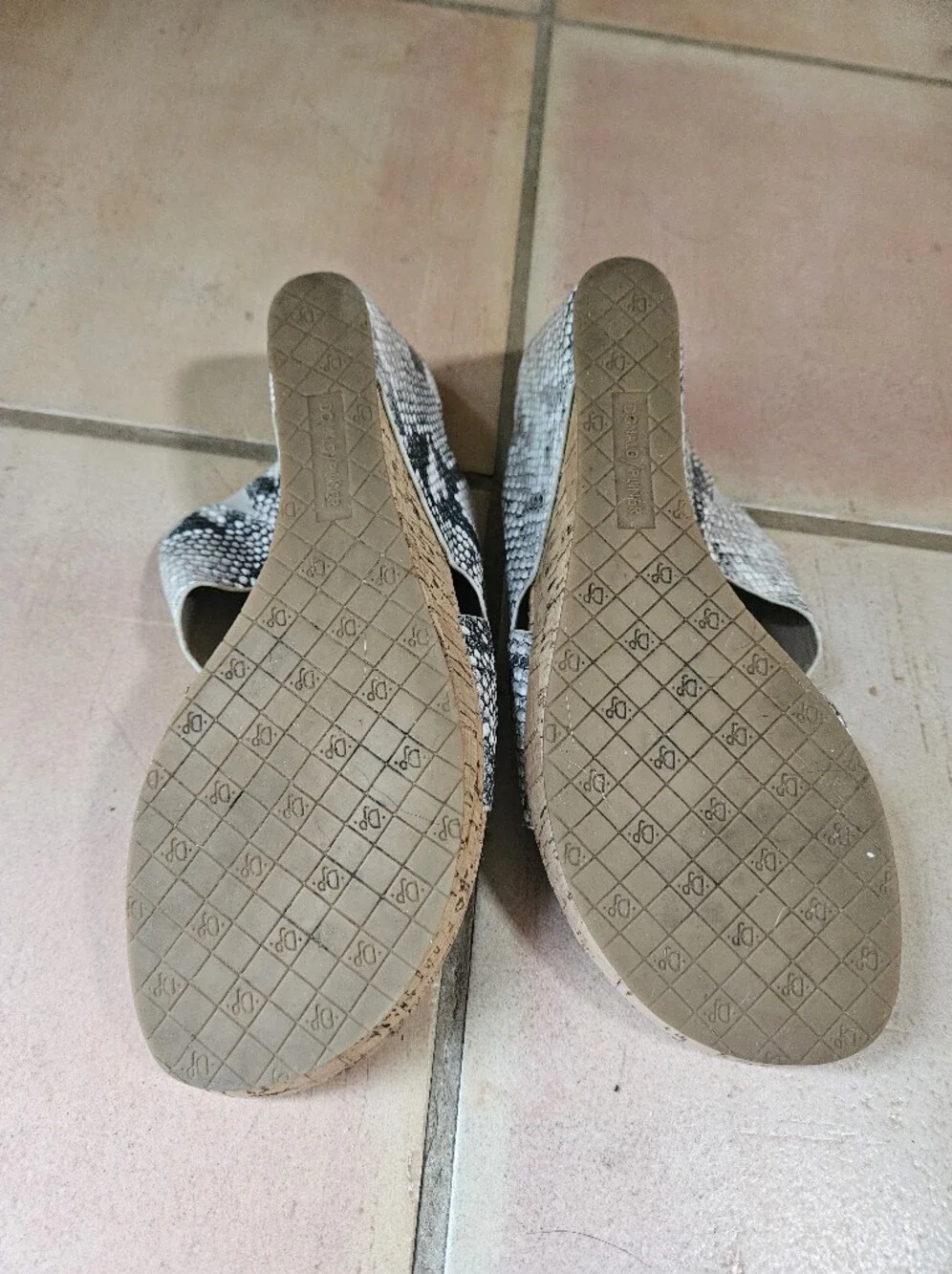 Donald Pliner Gretta Grey Snake Print Cork Wedge Sandals